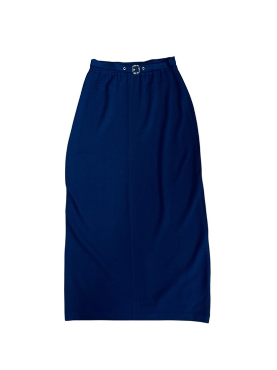 St. John Sport Women’s Sz M Navy Blue Santana Knit Midi Skirt Buckle Belt - Picture 2 of 7